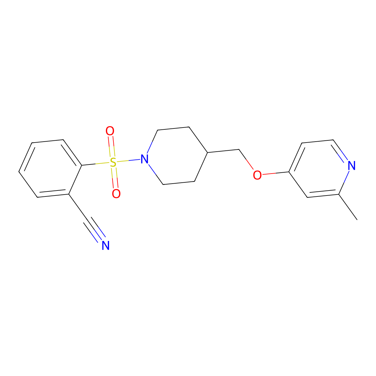 2-[(4-{[(2-Methylpyridin-4-yl)oxy]methyl}piperidin-1-yl)sulfonyl]benzonitrile molecular structure, CAS 2380039-80-3