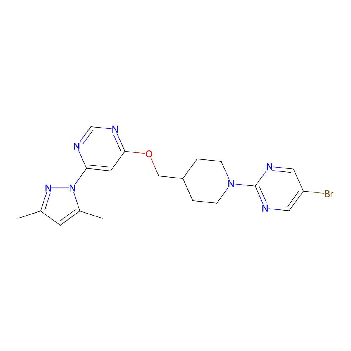 4-{[1-(5-bromopyrimidin-2-yl)piperidin-4-yl]methoxy}-6-(3,5-dimethyl-1H-pyrazol-1-yl)pyrimidine molecular structure, CAS 2380039-81-4