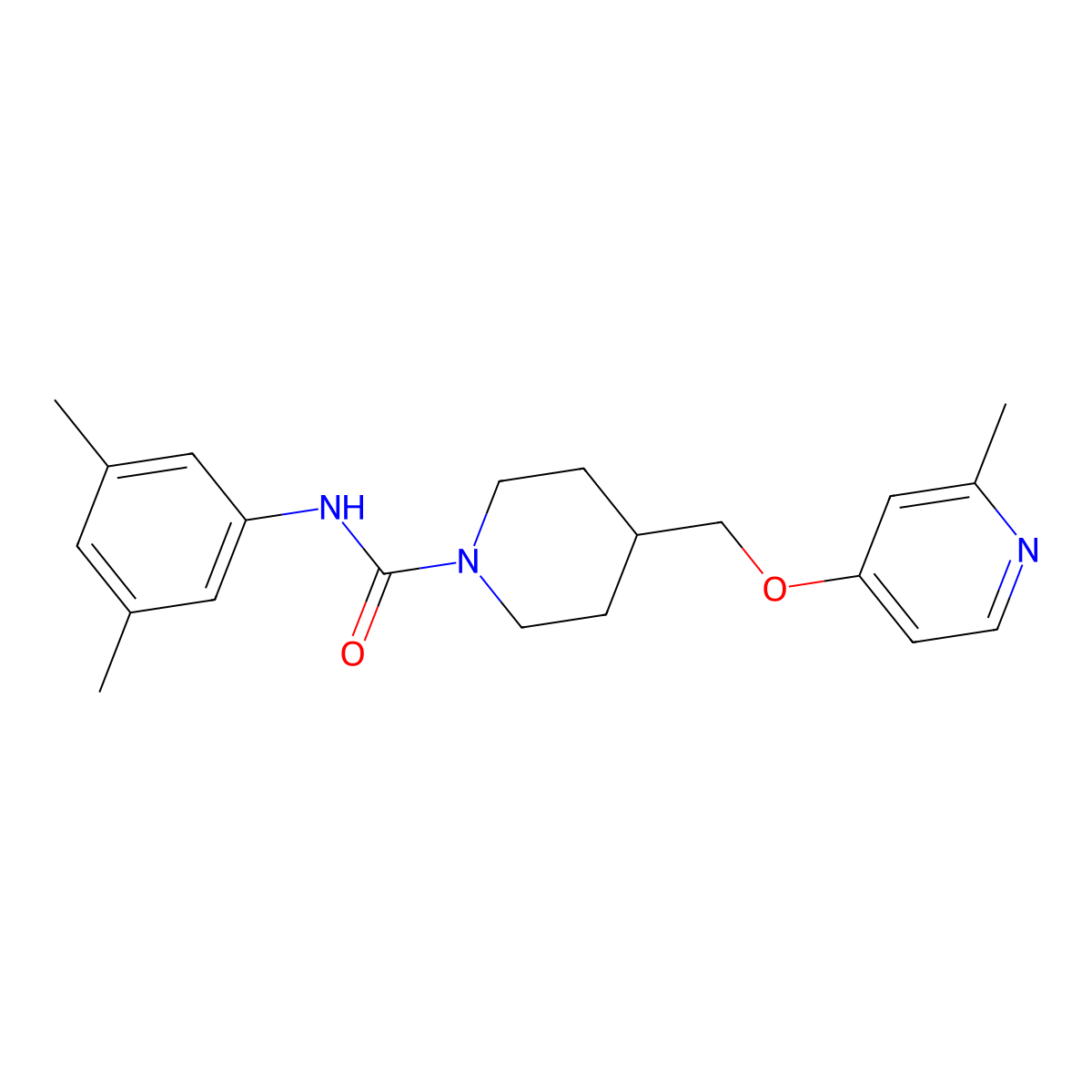N-(3,5-dimethylphenyl)-4-{[(2-methylpyridin-4-yl)oxy]methyl}piperidine-1-carboxamide molecular structure, CAS 2380039-86-9