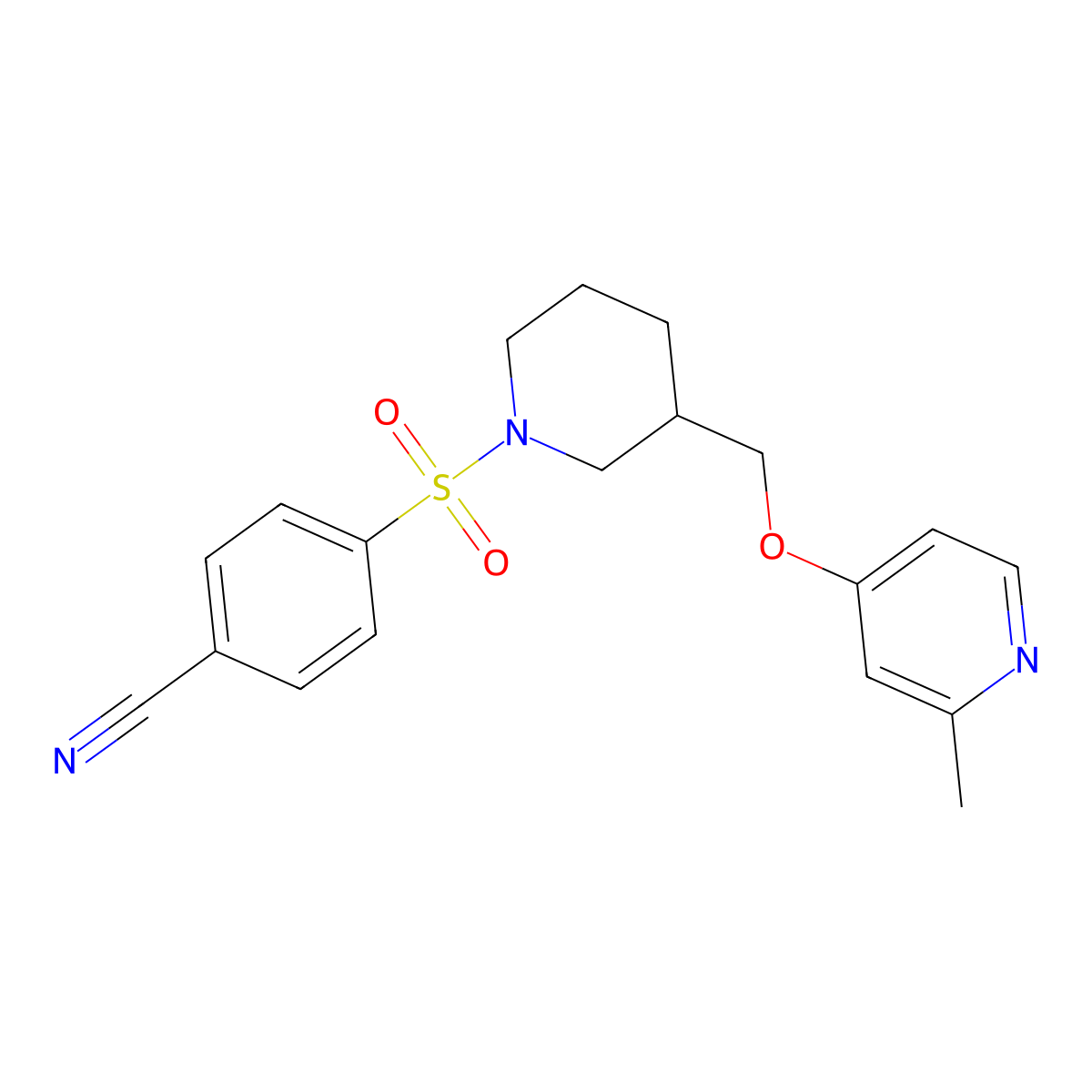 4-[(3-{[(2-Methylpyridin-4-yl)oxy]methyl}piperidin-1-yl)sulfonyl]benzonitrile molecular structure, CAS 2380039-88-1