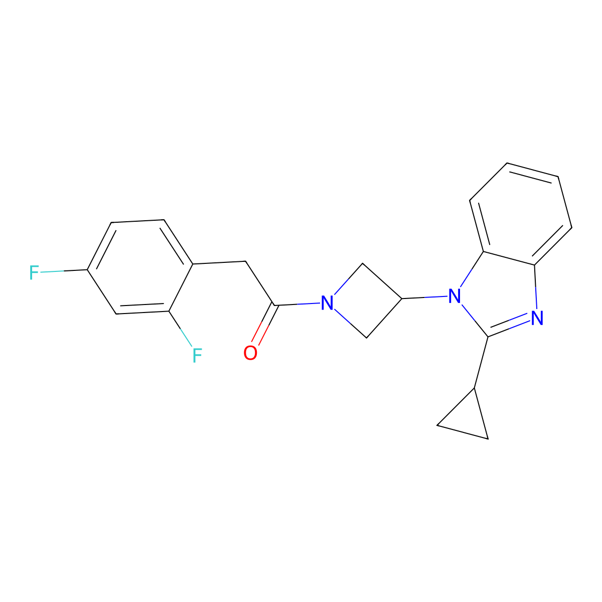 1-[3-(2-cyclopropyl-1H-1,3-benzodiazol-1-yl)azetidin-1-yl]-2-(2,4-difluorophenyl)ethan-1-one molecular structure, CAS 2380039-98-3