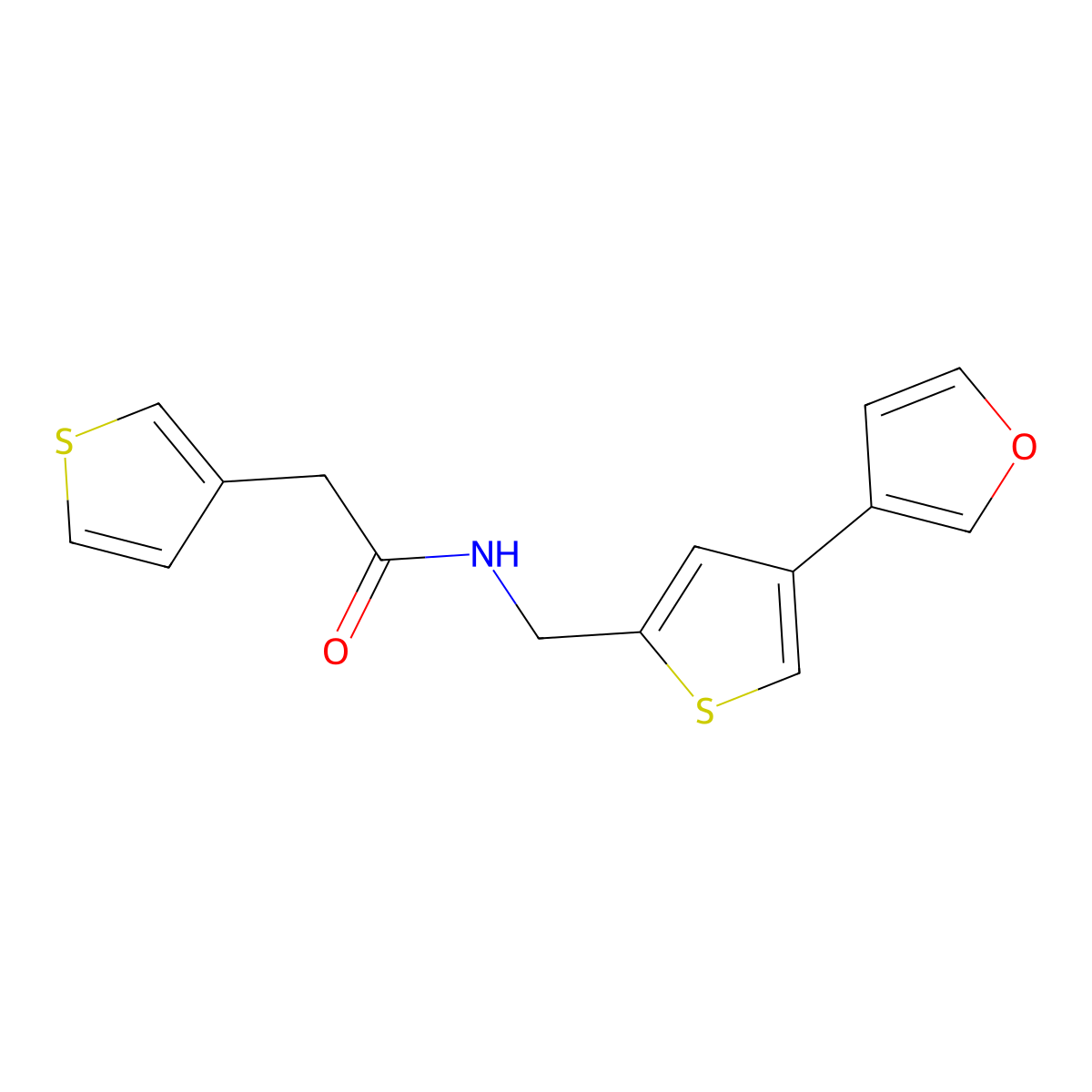 N-{[4-(furan-3-yl)thiophen-2-yl]methyl}-2-(thiophen-3-yl)acetamide molecular structure, CAS 2380040-00-4