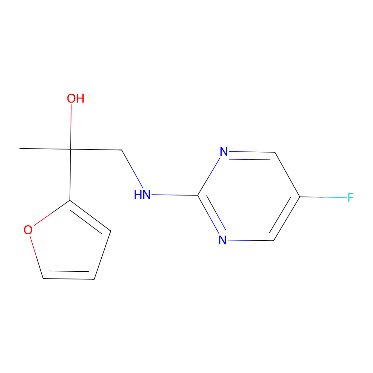 1-[(5-Fluoropyrimidin-2-yl)amino]-2-(furan-2-yl)propan-2-ol molecular structure, CAS 2380040-05-9