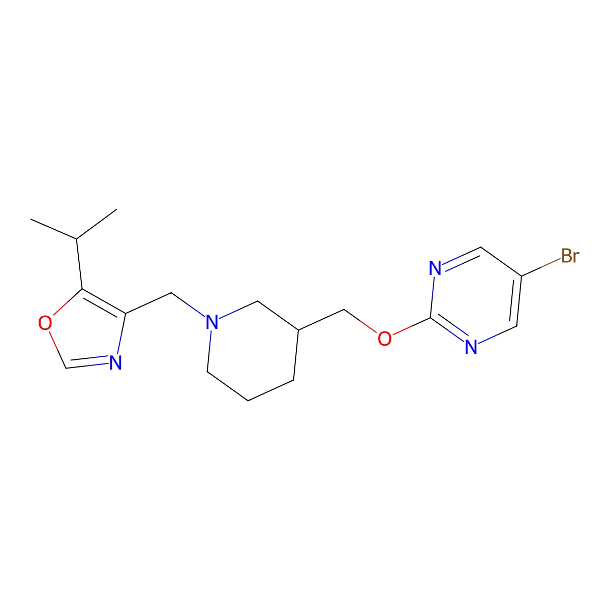 5-Bromo-2-[(1-{[5-(propan-2-yl)-1,3-oxazol-4-yl]methyl}piperidin-3-yl)methoxy]pyrimidine molecular structure, CAS 2380040-19-5