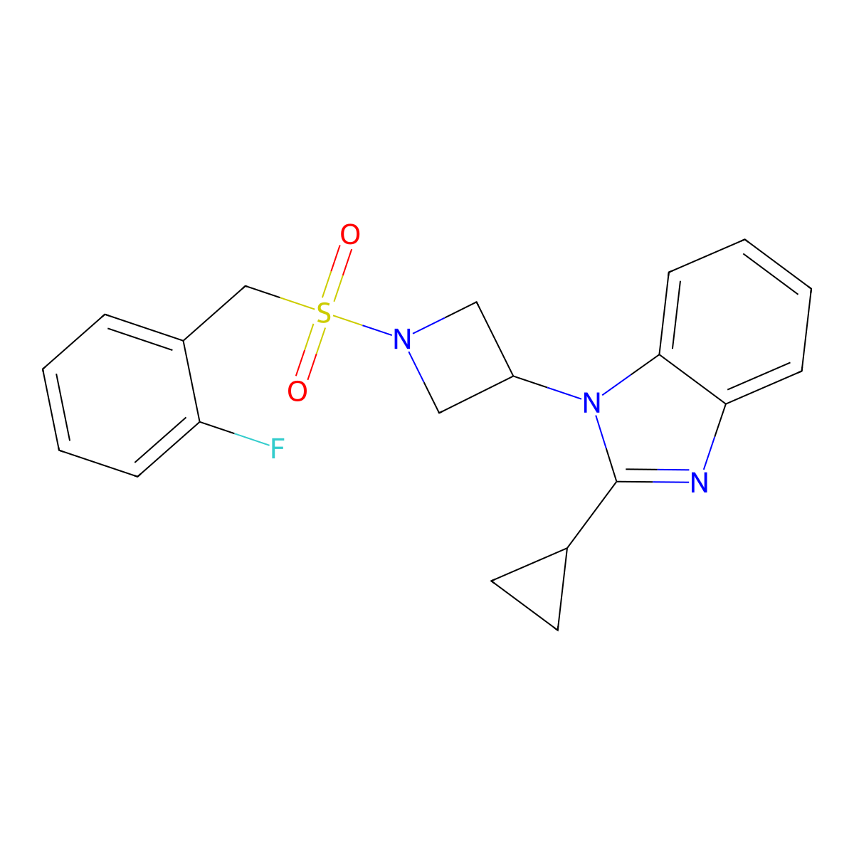 2-cyclopropyl-1-{1-[(2-fluorophenyl)methanesulfonyl]azetidin-3-yl}-1H-1,3-benzodiazole molecular structure, CAS 2380040-22-0