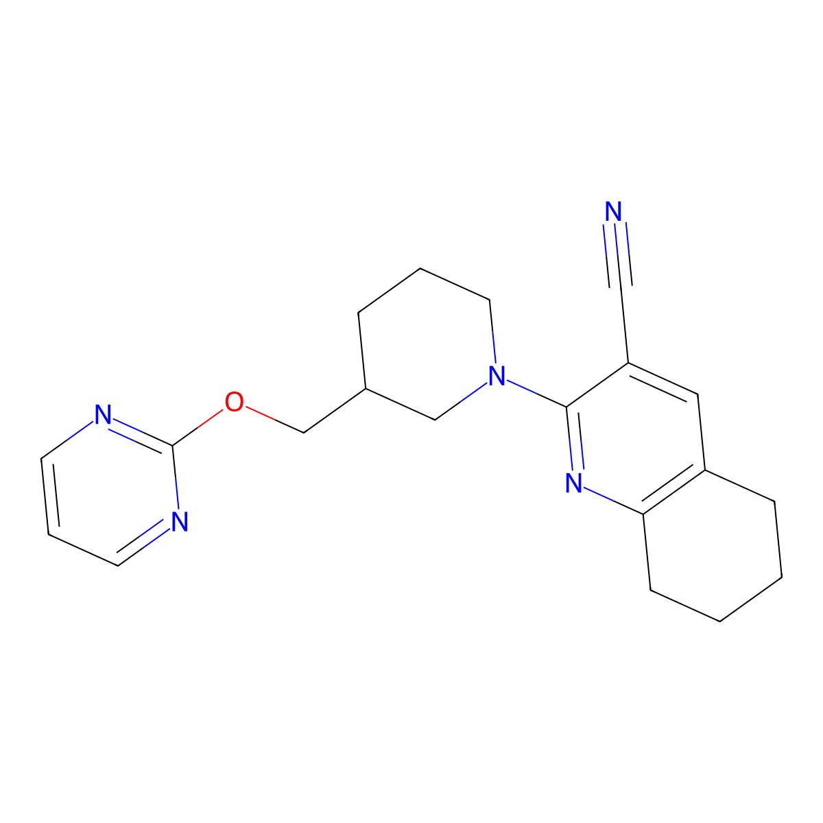 2-{3-[(Pyrimidin-2-yloxy)methyl]piperidin-1-yl}-5,6,7,8-tetrahydroquinoline-3-carbonitrile molecular structure, CAS 2380040-31-1