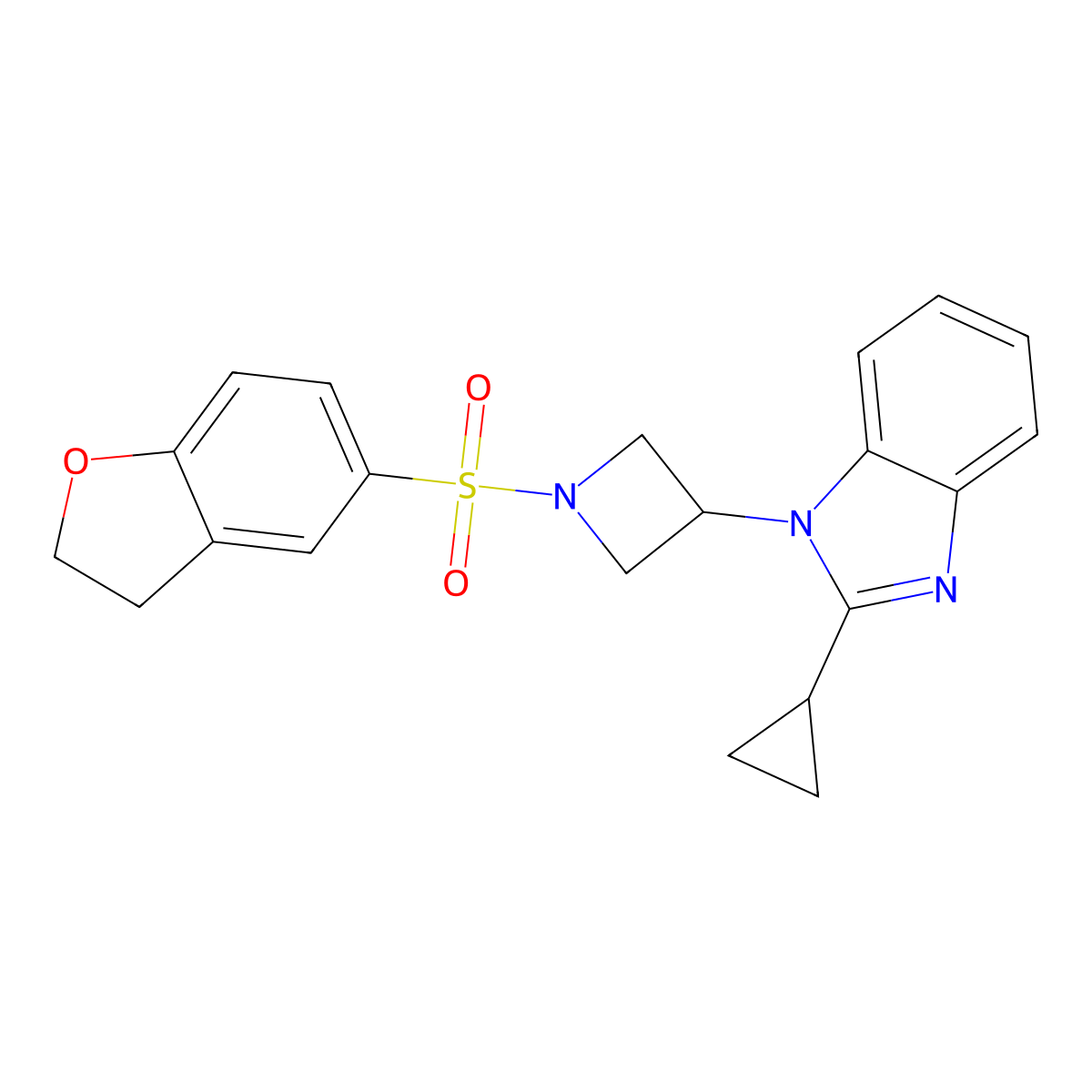 2-Cyclopropyl-1-[1-(2,3-dihydro-1-benzofuran-5-ylsulfonyl)azetidin-3-yl]benzimidazole molecular structure, CAS 2380040-40-2
