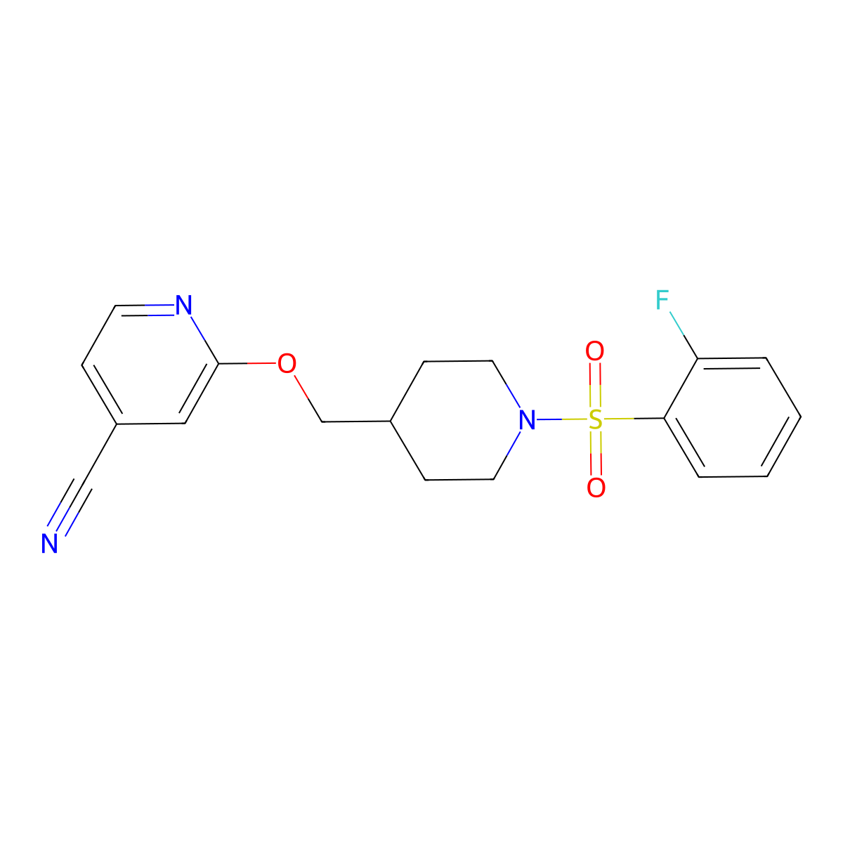 2-{[1-(2-Fluorobenzenesulfonyl)piperidin-4-yl]methoxy}pyridine-4-carbonitrile molecular structure, CAS 2380040-45-7