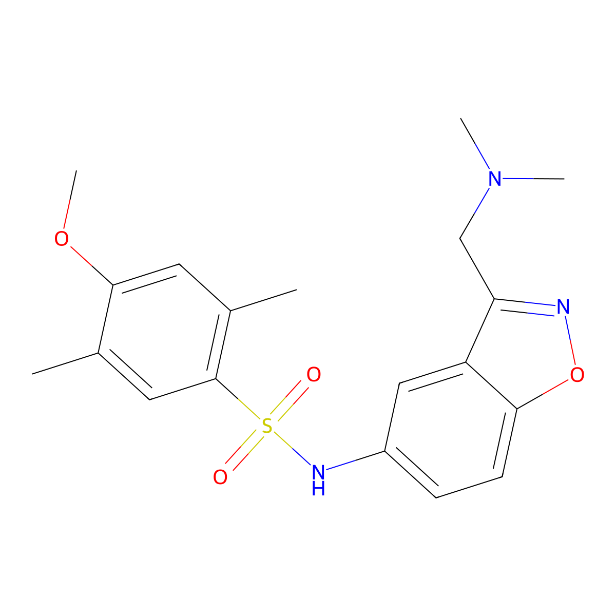 N-{3-[(dimethylamino)methyl]-1,2-benzoxazol-5-yl}-4-methoxy-2,5-dimethylbenzene-1-sulfonamide molecular structure, CAS 2380040-48-0