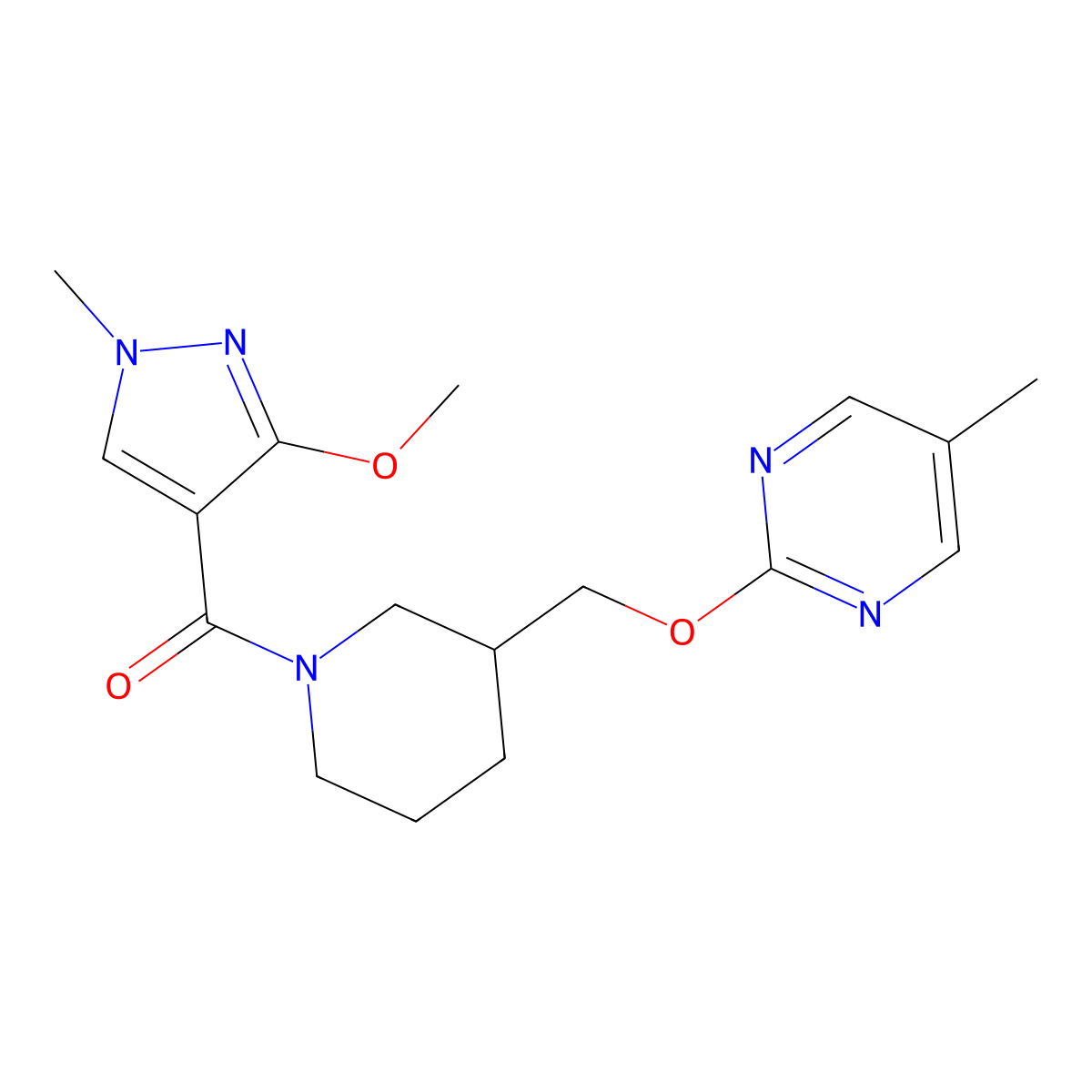 2-{[1-(3-methoxy-1-methyl-1H-pyrazole-4-carbonyl)piperidin-3-yl]methoxy}-5-methylpyrimidine molecular structure, CAS 2380040-50-4