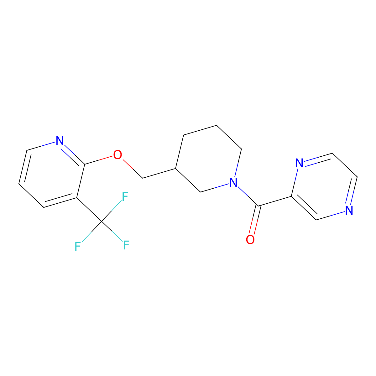 2-[3-({[3-(Trifluoromethyl)pyridin-2-yl]oxy}methyl)piperidine-1-carbonyl]pyrazine molecular structure, CAS 2380040-52-6
