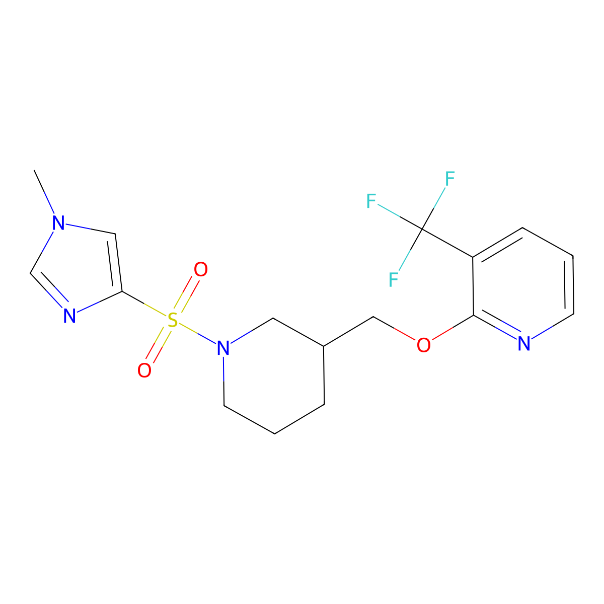 2-({1-[(1-methyl-1H-imidazol-4-yl)sulfonyl]piperidin-3-yl}methoxy)-3-(trifluoromethyl)pyridine molecular structure, CAS 2380040-58-2