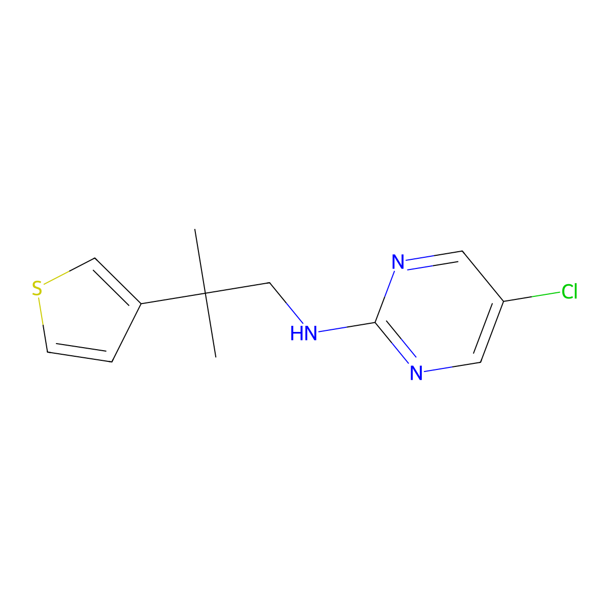 5-chloro-N-[2-methyl-2-(thiophen-3-yl)propyl]pyrimidin-2-amine molecular structure, CAS 2380040-61-7
