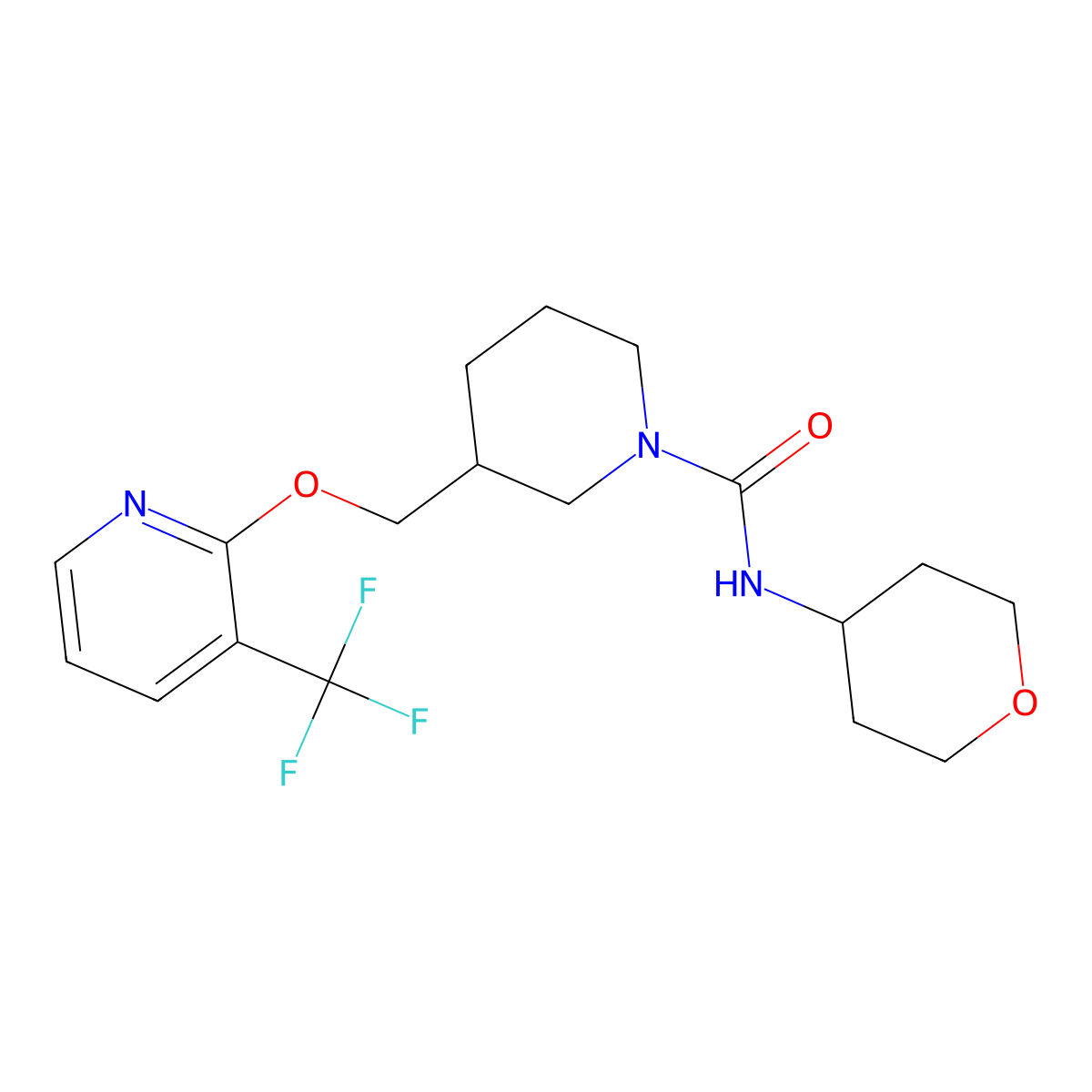 N-(oxan-4-yl)-3-({[3-(trifluoromethyl)pyridin-2-yl]oxy}methyl)piperidine-1-carboxamide molecular structure, CAS 2380040-62-8