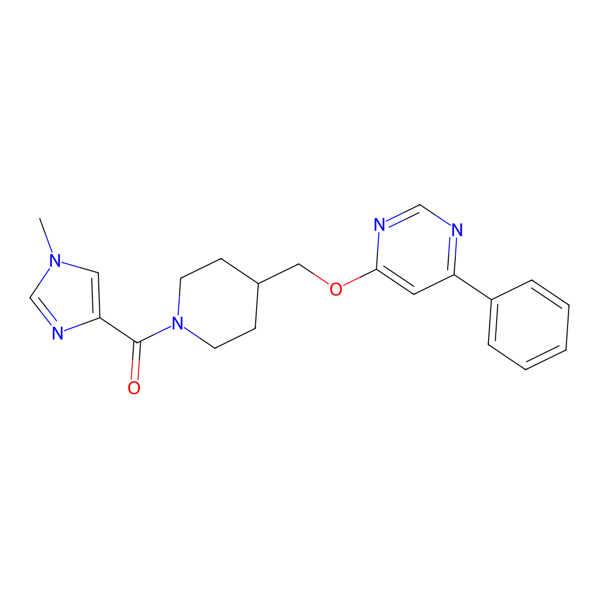 4-{[1-(1-methyl-1H-imidazole-4-carbonyl)piperidin-4-yl]methoxy}-6-phenylpyrimidine molecular structure, CAS 2380040-67-3