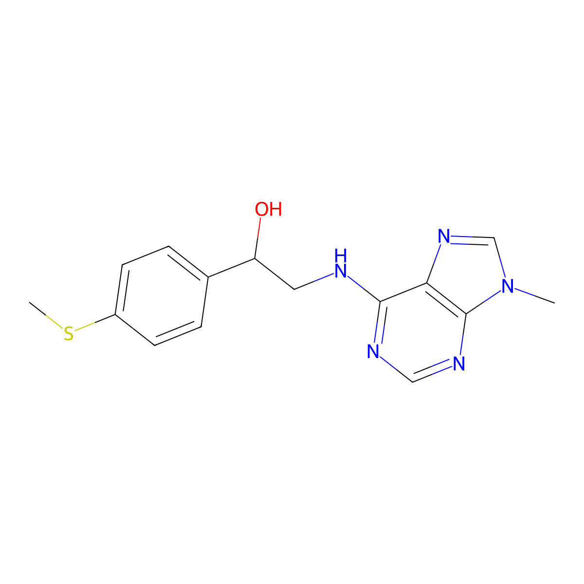 2-[(9-methyl-9H-purin-6-yl)amino]-1-[4-(methylsulfanyl)phenyl]ethan-1-ol molecular structure, CAS 2380040-70-8