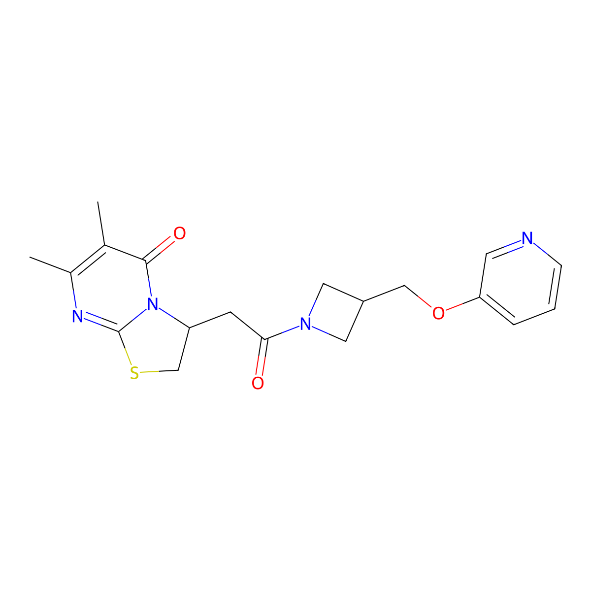 6,7-dimethyl-3-(2-oxo-2-{3-[(pyridin-3-yloxy)methyl]azetidin-1-yl}ethyl)-2H,3H,5H-[1,3]thiazolo[3,2-a]pyrimidin-5-one molecular structure, CAS 2380040-72-0