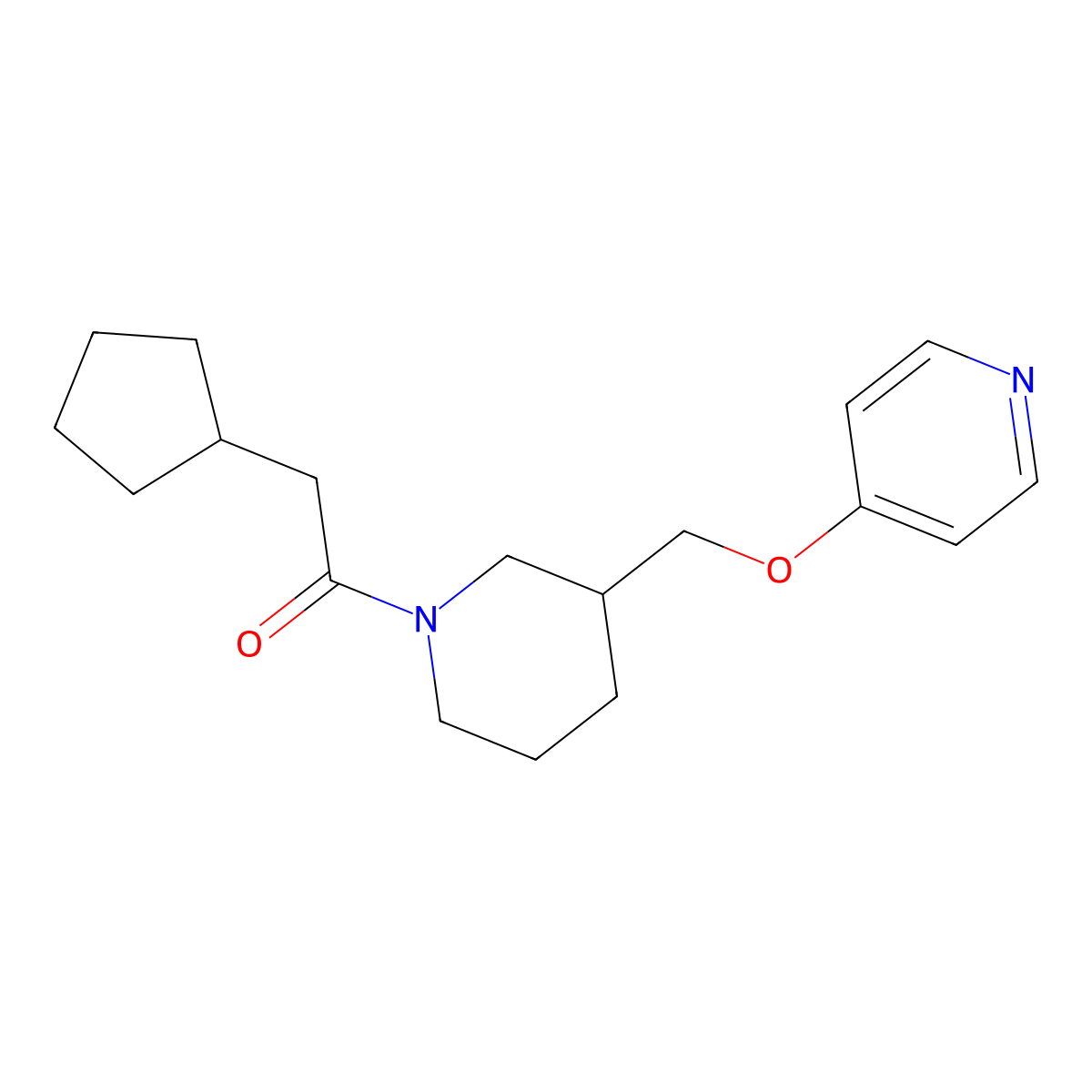 2-Cyclopentyl-1-{3-[(pyridin-4-yloxy)methyl]piperidin-1-yl}ethan-1-one molecular structure, CAS 2380040-73-1