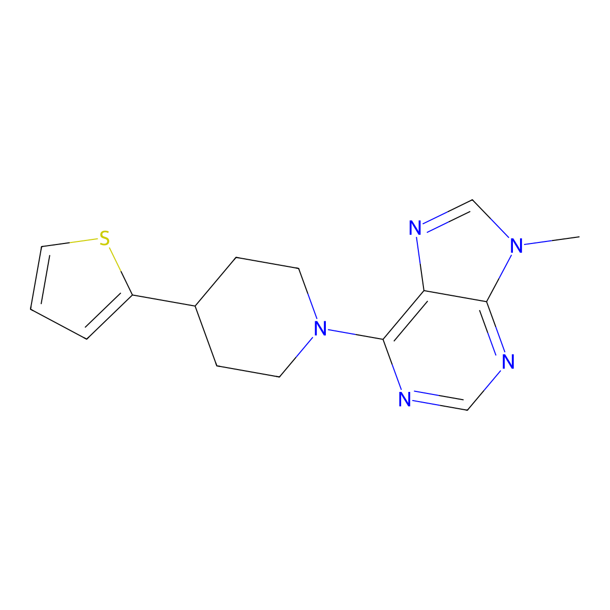 9-methyl-6-[4-(thiophen-2-yl)piperidin-1-yl]-9H-purine molecular structure, CAS 2380040-74-2