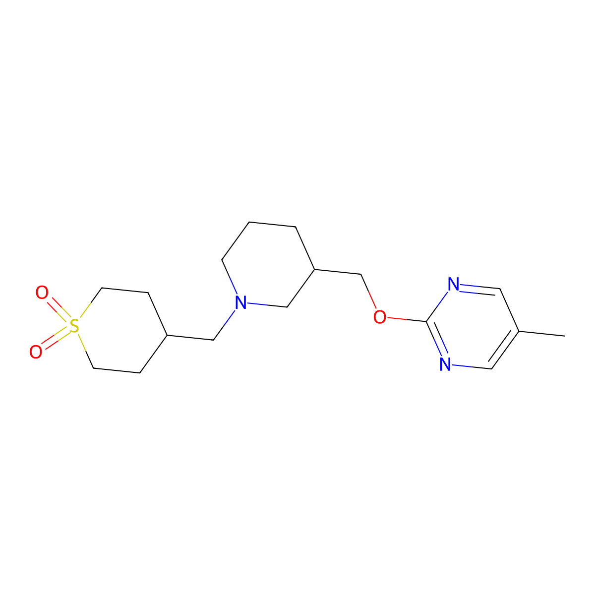 4-[(3-{[(5-Methylpyrimidin-2-yl)oxy]methyl}piperidin-1-yl)methyl]-1lambda6-thiane-1,1-dione molecular structure, CAS 2380040-75-3