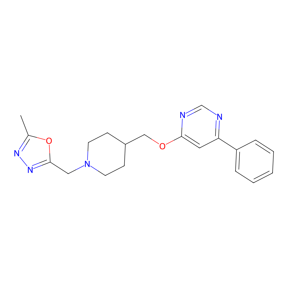 4-({1-[(5-Methyl-1,3,4-oxadiazol-2-yl)methyl]piperidin-4-yl}methoxy)-6-phenylpyrimidine molecular structure, CAS 2380040-79-7