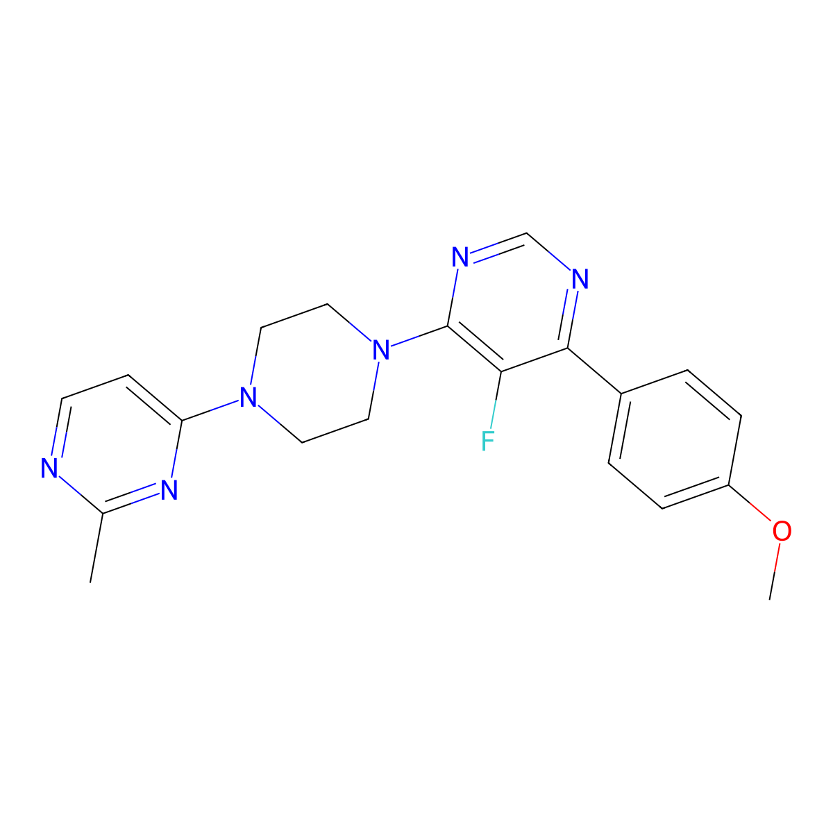 5-Fluoro-4-(4-methoxyphenyl)-6-[4-(2-methylpyrimidin-4-yl)piperazin-1-yl]pyrimidine molecular structure, CAS 2380040-80-0