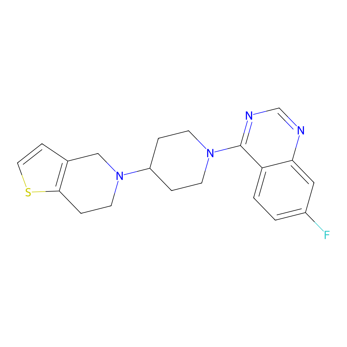7-fluoro-4-(4-{4H,5H,6H,7H-thieno[3,2-c]pyridin-5-yl}piperidin-1-yl)quinazoline molecular structure, CAS 2380040-81-1