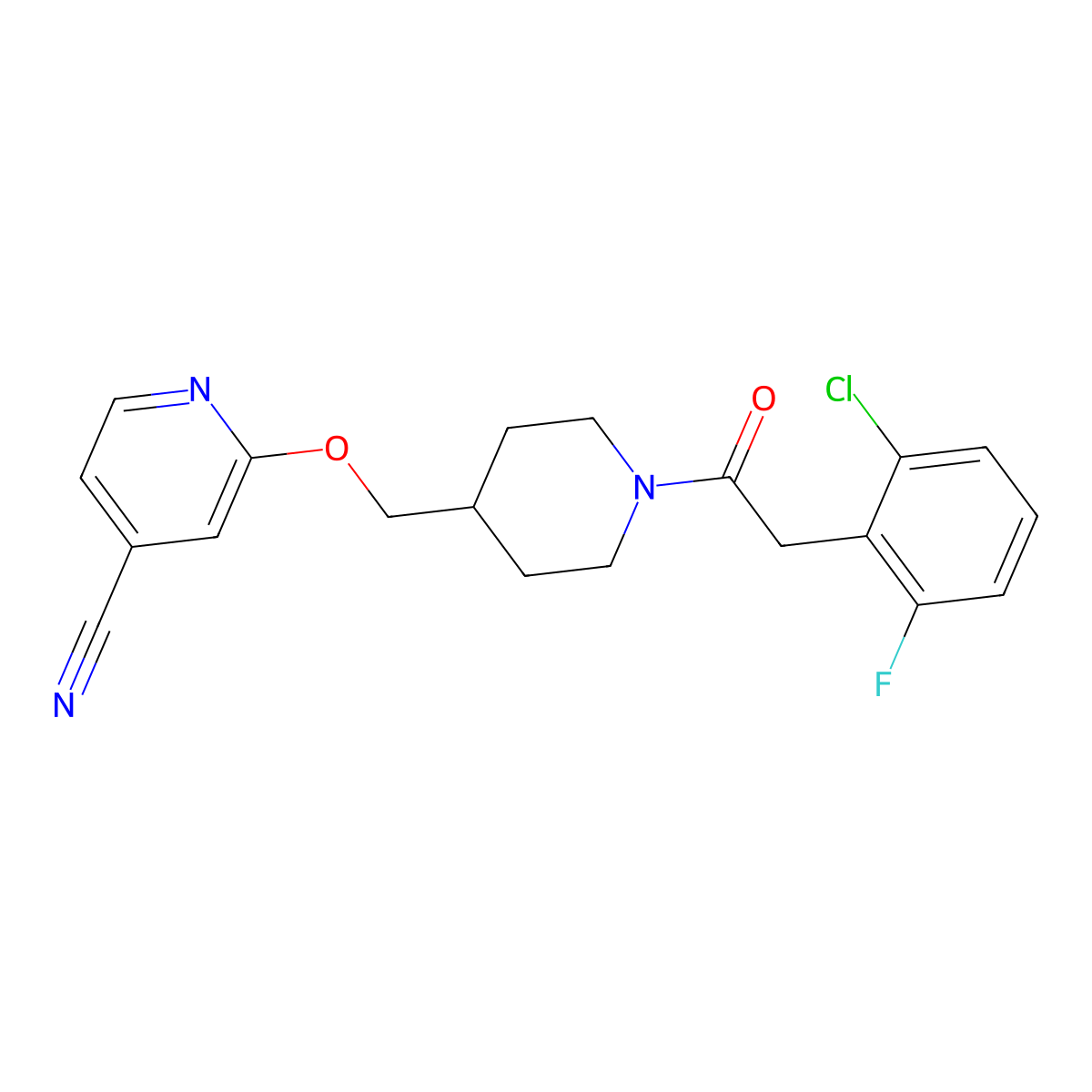 2-({1-[2-(2-Chloro-6-fluorophenyl)acetyl]piperidin-4-yl}methoxy)pyridine-4-carbonitrile molecular structure, CAS 2380040-90-2