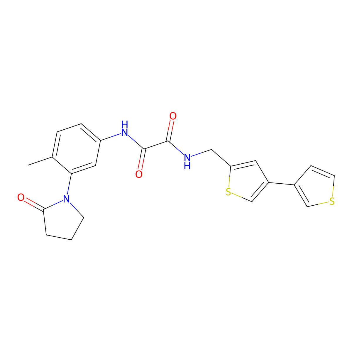 N-({[3,3'-bithiophene]-5-yl}methyl)-N'-[4-methyl-3-(2-oxopyrrolidin-1-yl)phenyl]ethanediamide molecular structure, CAS 2380040-99-1