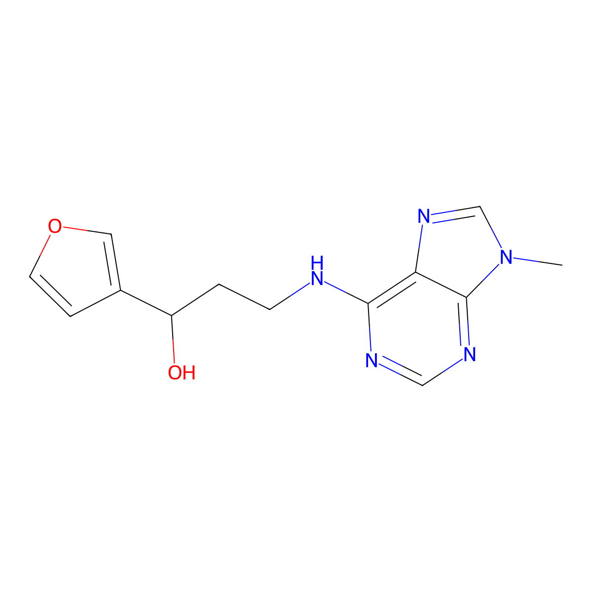 1-(furan-3-yl)-3-[(9-methyl-9H-purin-6-yl)amino]propan-1-ol molecular structure, CAS 2380041-01-8