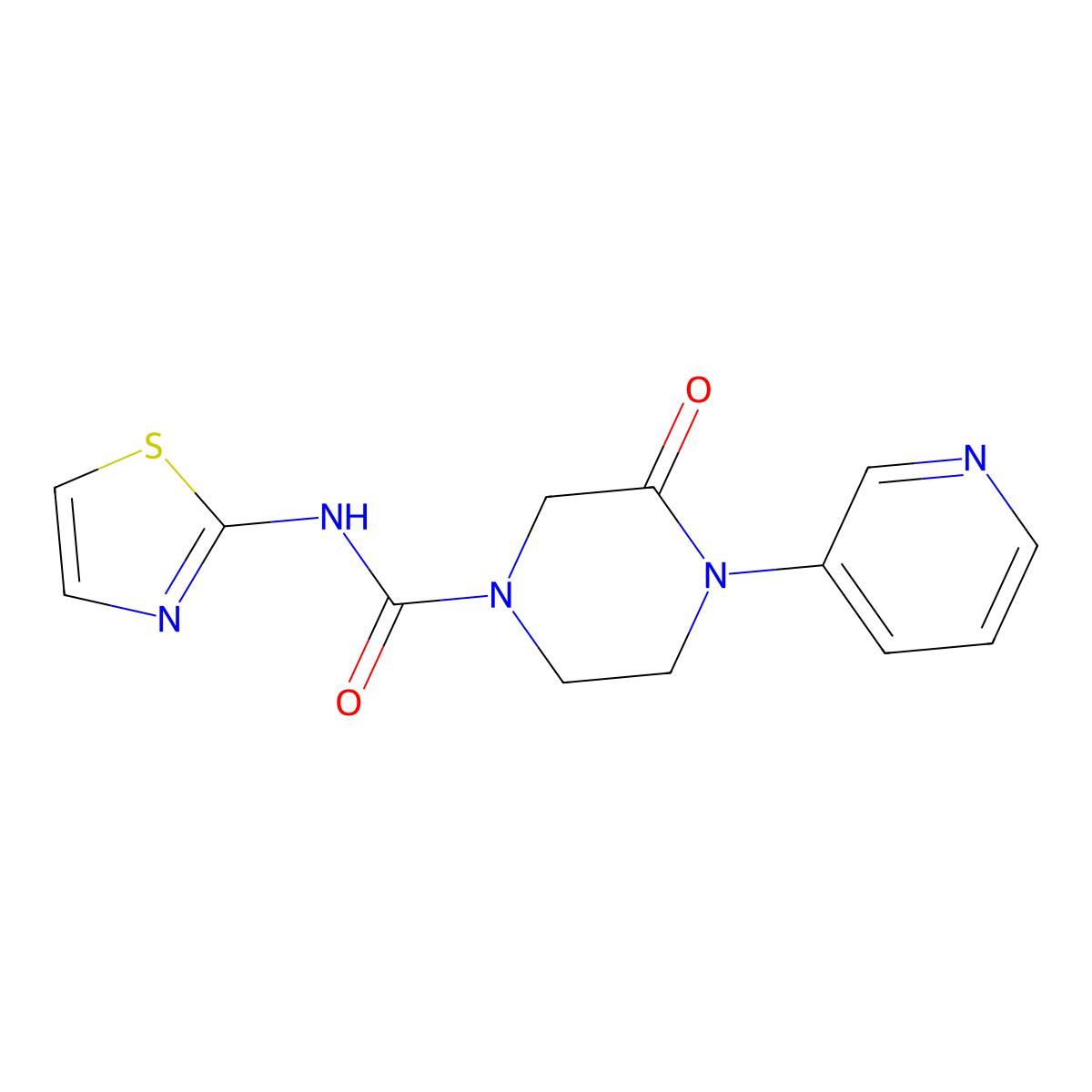 3-oxo-4-(pyridin-3-yl)-N-(1,3-thiazol-2-yl)piperazine-1-carboxamide molecular structure, CAS 2380041-04-1