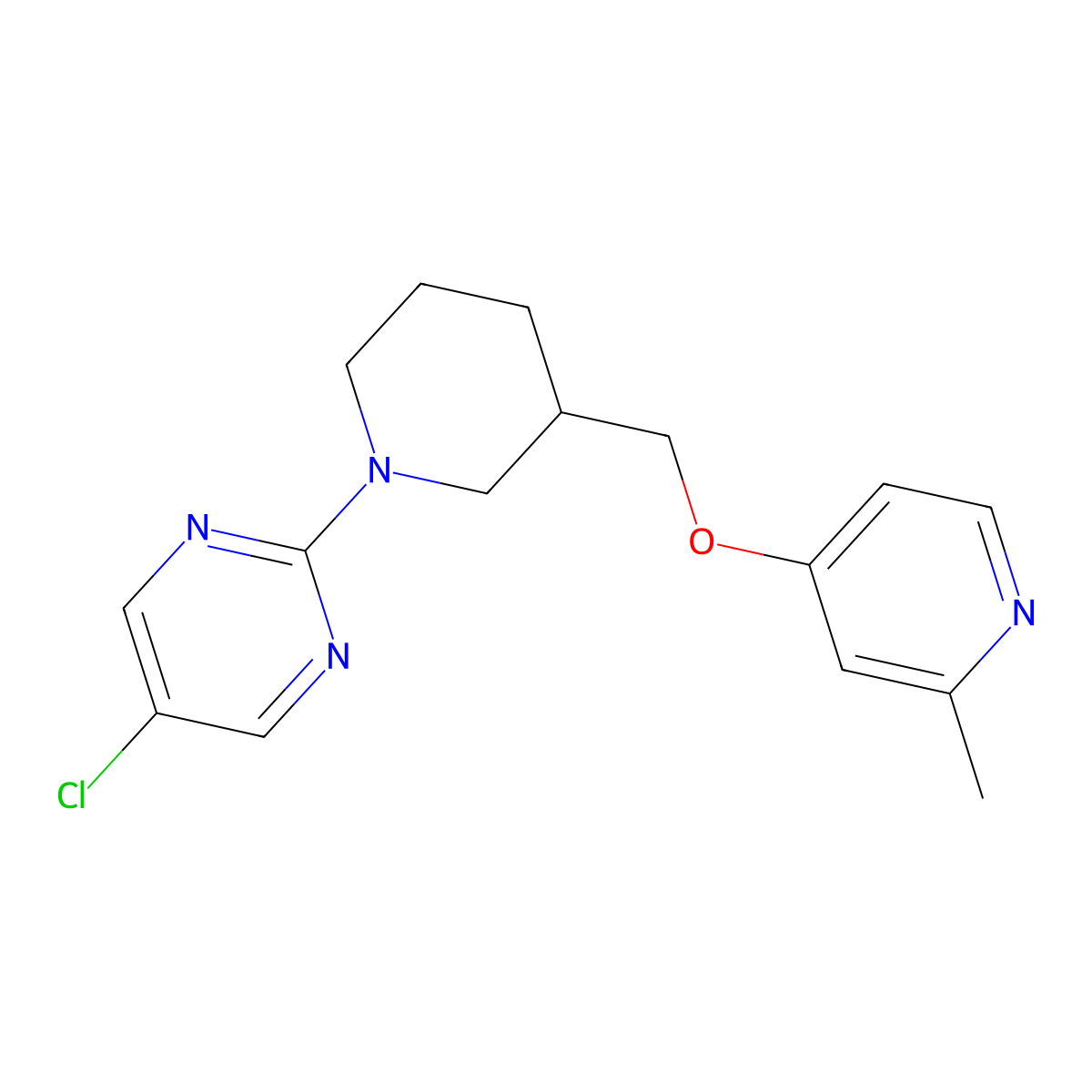 5-Chloro-2-(3-{[(2-methylpyridin-4-yl)oxy]methyl}piperidin-1-yl)pyrimidine molecular structure, CAS 2380041-05-2