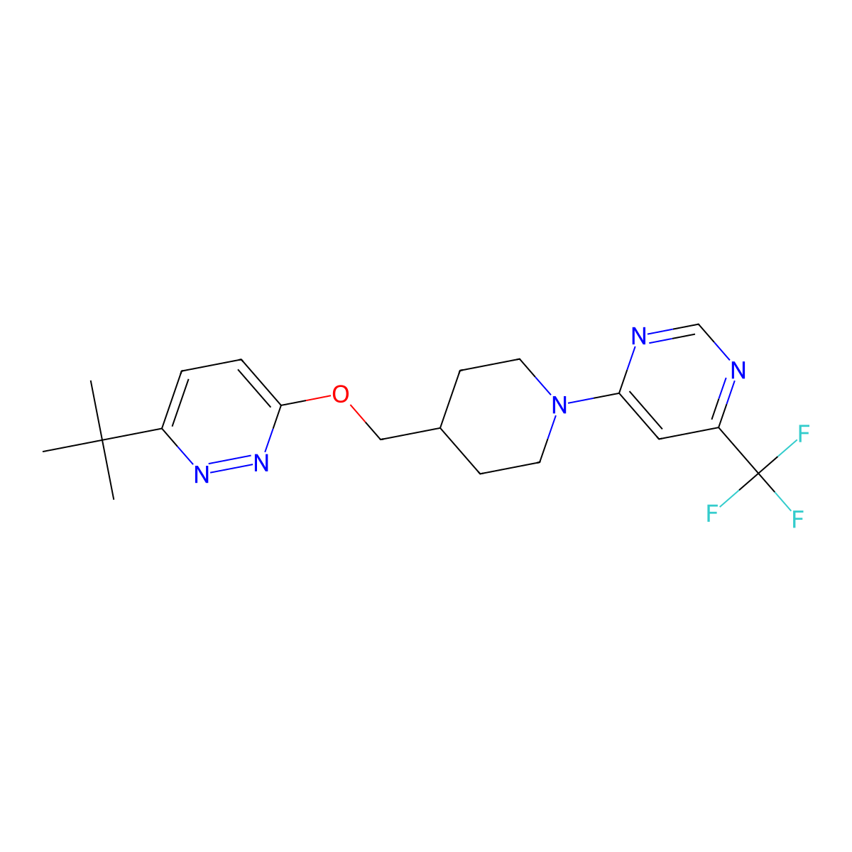 4-(4-{[(6-Tert-butylpyridazin-3-yl)oxy]methyl}piperidin-1-yl)-6-(trifluoromethyl)pyrimidine molecular structure, CAS 2380041-07-4