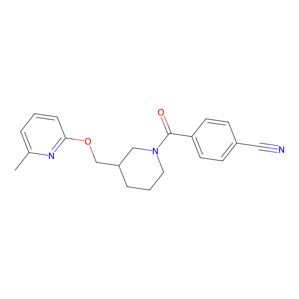 4-(3-{[(6-Methylpyridin-2-yl)oxy]methyl}piperidine-1-carbonyl)benzonitrile molecular structure, CAS 2380041-08-5
