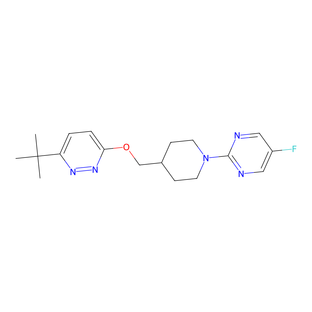 2-(4-{[(6-Tert-butylpyridazin-3-yl)oxy]methyl}piperidin-1-yl)-5-fluoropyrimidine molecular structure, CAS 2380041-11-0