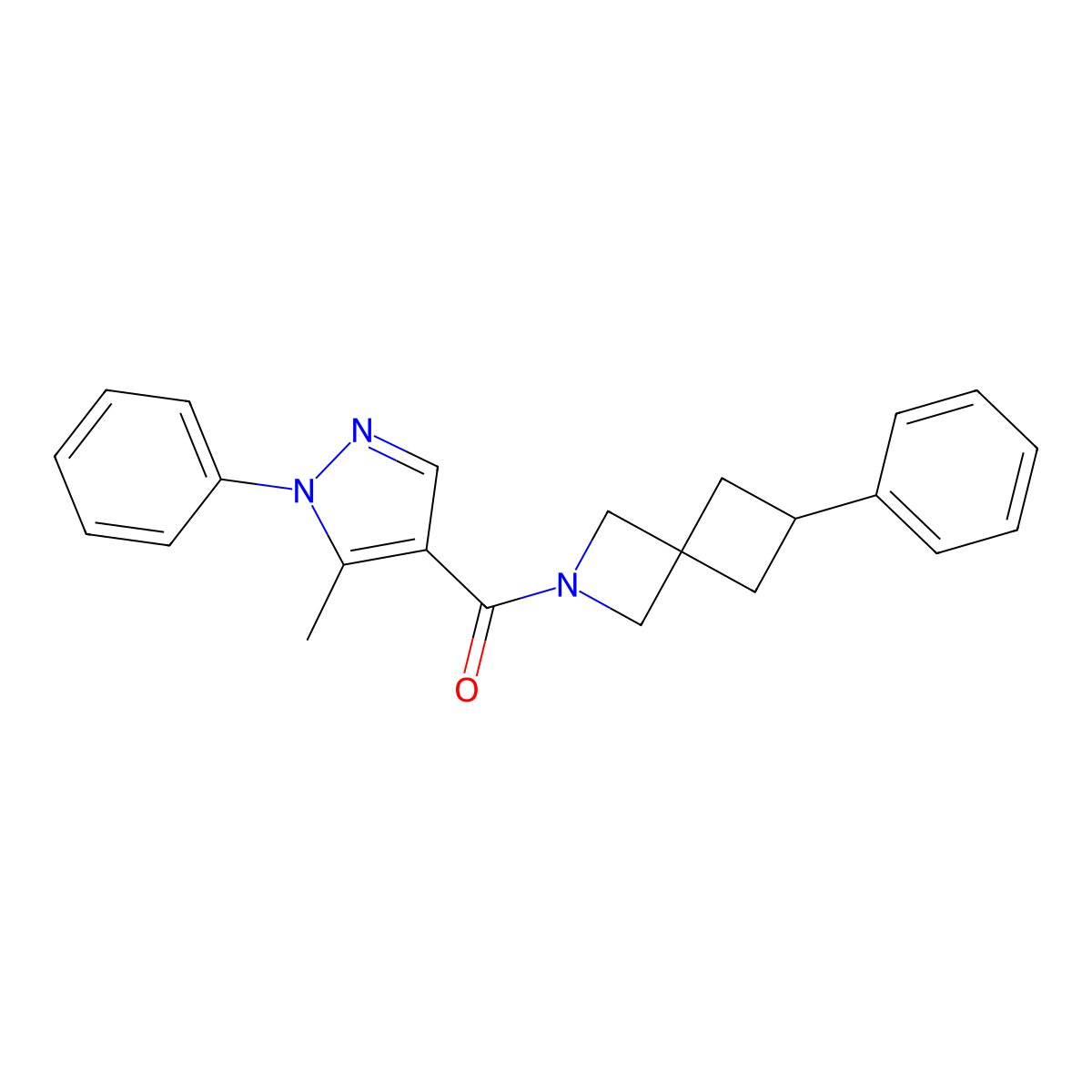 2-(5-methyl-1-phenyl-1H-pyrazole-4-carbonyl)-6-phenyl-2-azaspiro[3.3]heptane molecular structure, CAS 2380041-12-1