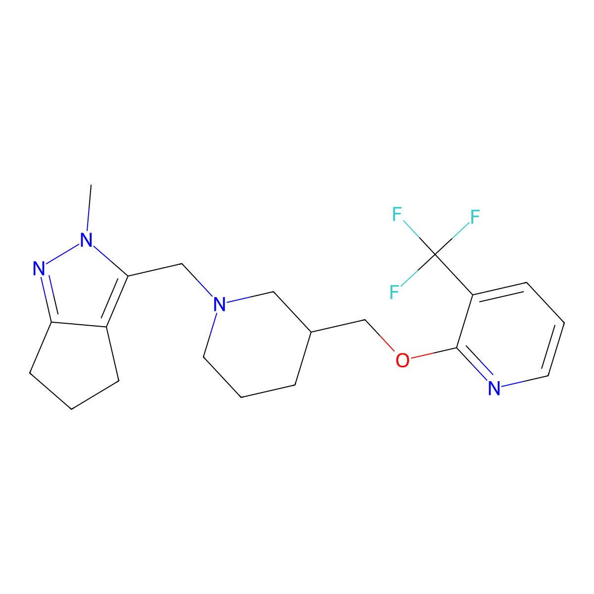 2-{[1-({2-methyl-2H,4H,5H,6H-cyclopenta[c]pyrazol-3-yl}methyl)piperidin-3-yl]methoxy}-3-(trifluoromethyl)pyridine molecular structure, CAS 2380041-21-2