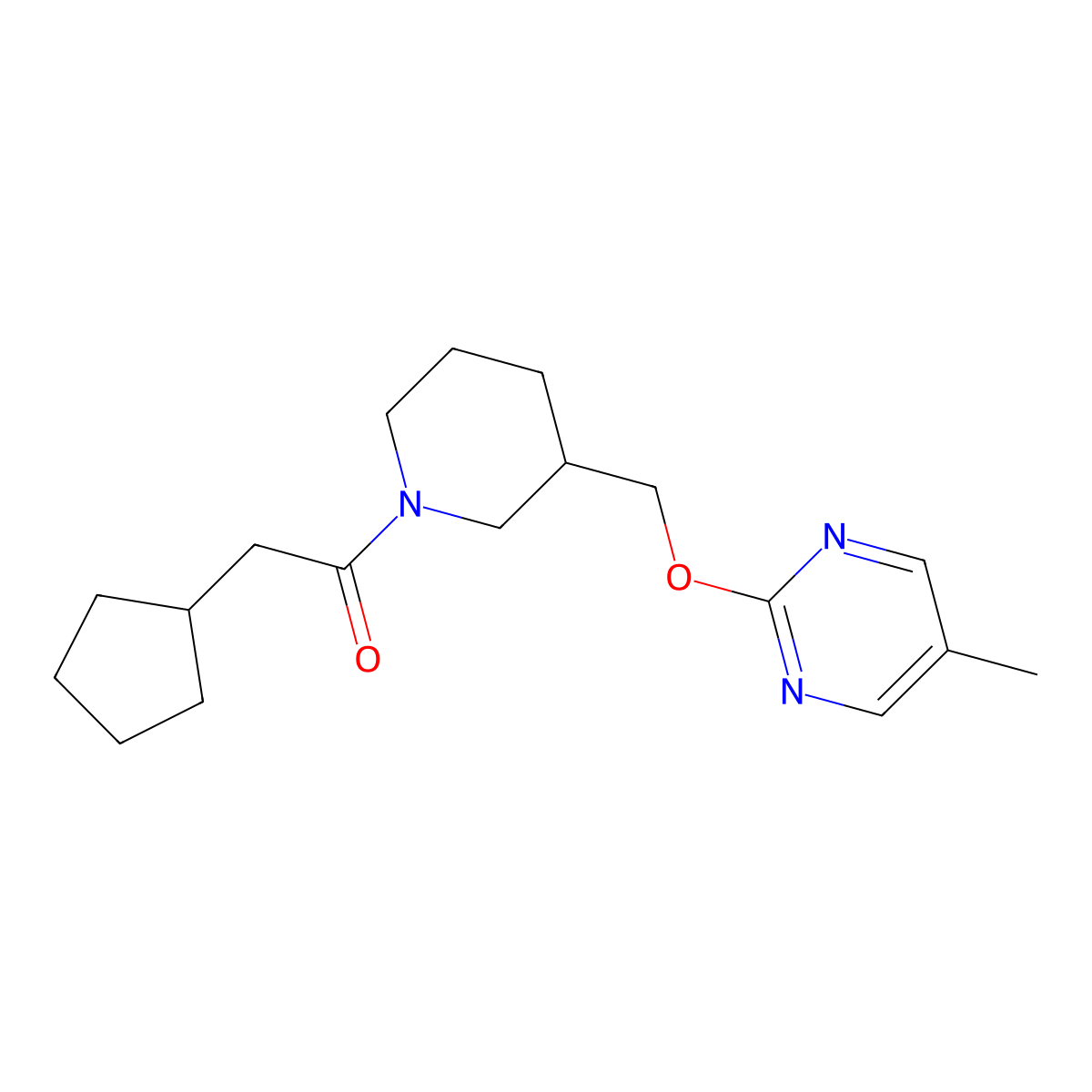 2-Cyclopentyl-1-(3-{[(5-methylpyrimidin-2-yl)oxy]methyl}piperidin-1-yl)ethan-1-one molecular structure, CAS 2380041-23-4