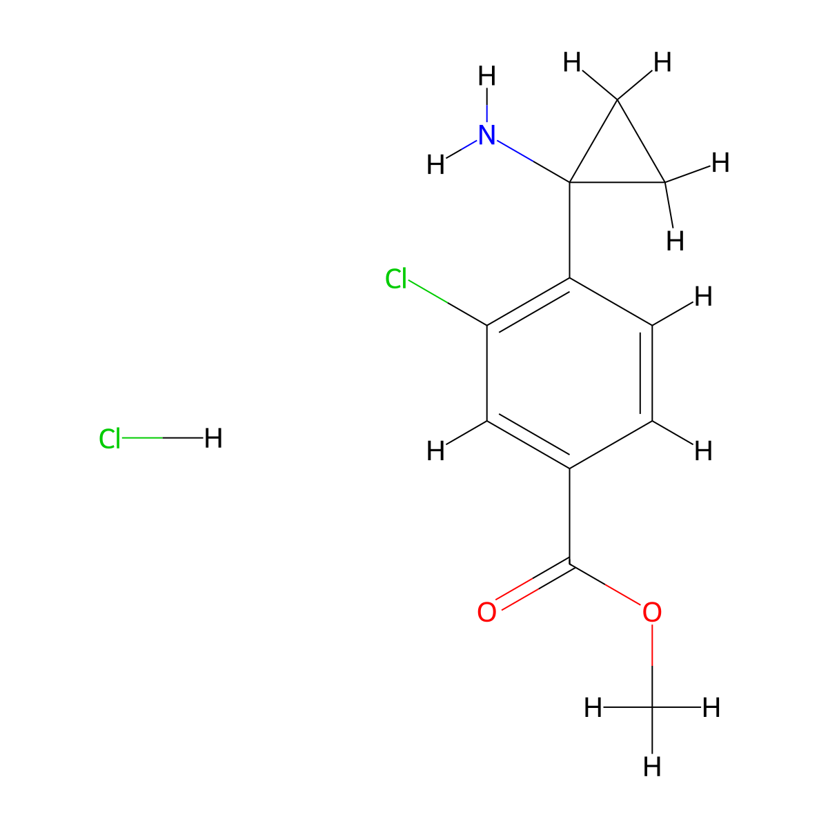 Methyl 4-(1-aminocyclopropyl)-3-chlorobenzoate hydrochloride molecular structure, CAS 2380041-24-5