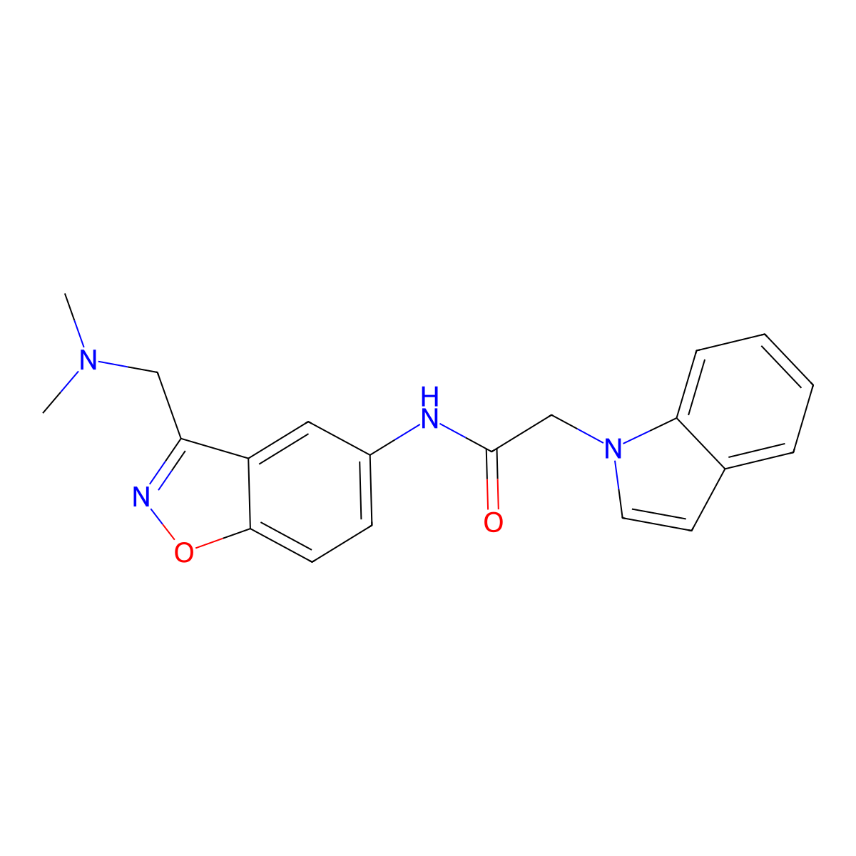 N-{3-[(dimethylamino)methyl]-1,2-benzoxazol-5-yl}-2-(1H-indol-1-yl)acetamide molecular structure, CAS 2380041-25-6