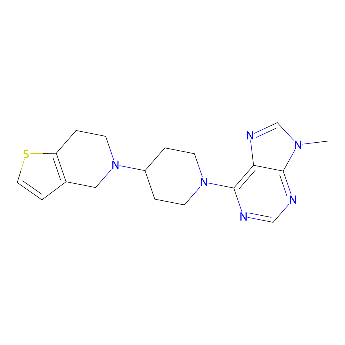 9-methyl-6-(4-{4H,5H,6H,7H-thieno[3,2-c]pyridin-5-yl}piperidin-1-yl)-9H-purine molecular structure, CAS 2380041-26-7