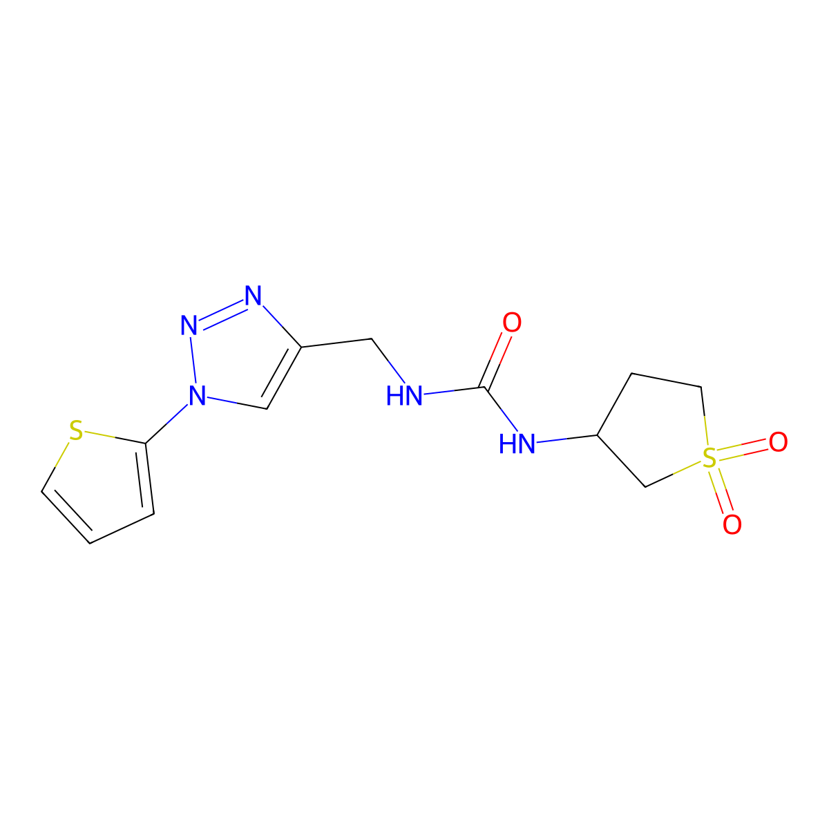 3-(1,1-dioxo-1lambda6-thiolan-3-yl)-1-{[1-(thiophen-2-yl)-1H-1,2,3-triazol-4-yl]methyl}urea molecular structure, CAS 2380041-27-8