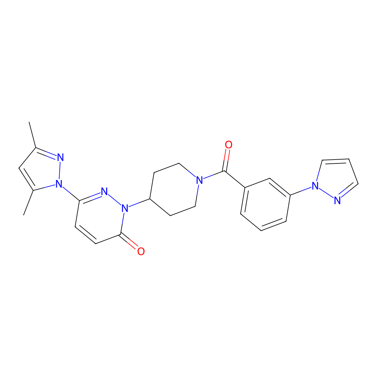 6-(3,5-dimethyl-1H-pyrazol-1-yl)-2-{1-[3-(1H-pyrazol-1-yl)benzoyl]piperidin-4-yl}-2,3-dihydropyridazin-3-one molecular structure, CAS 2380041-31-4