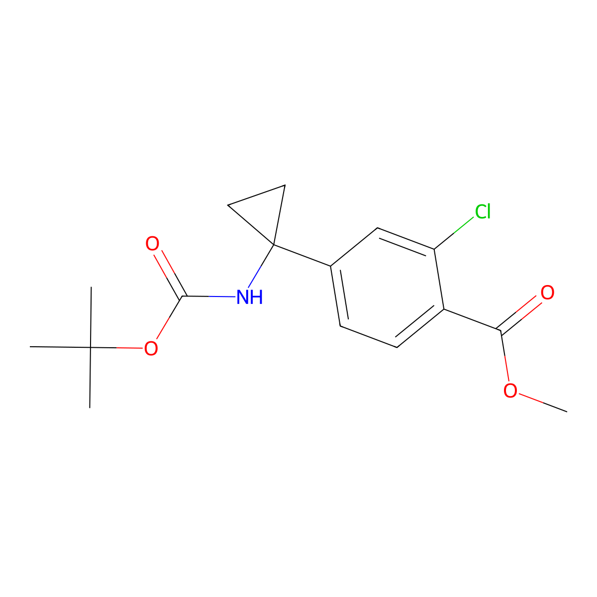 Methyl 4-(1-{[(tert-butoxy)carbonyl]amino}cyclopropyl)-2-chlorobenzoate molecular structure, CAS 2380041-34-7
