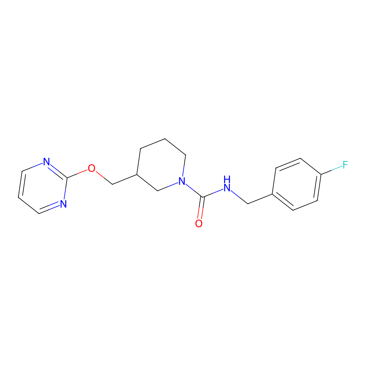 N-[(4-fluorophenyl)methyl]-3-[(pyrimidin-2-yloxy)methyl]piperidine-1-carboxamide molecular structure, CAS 2380041-36-9
