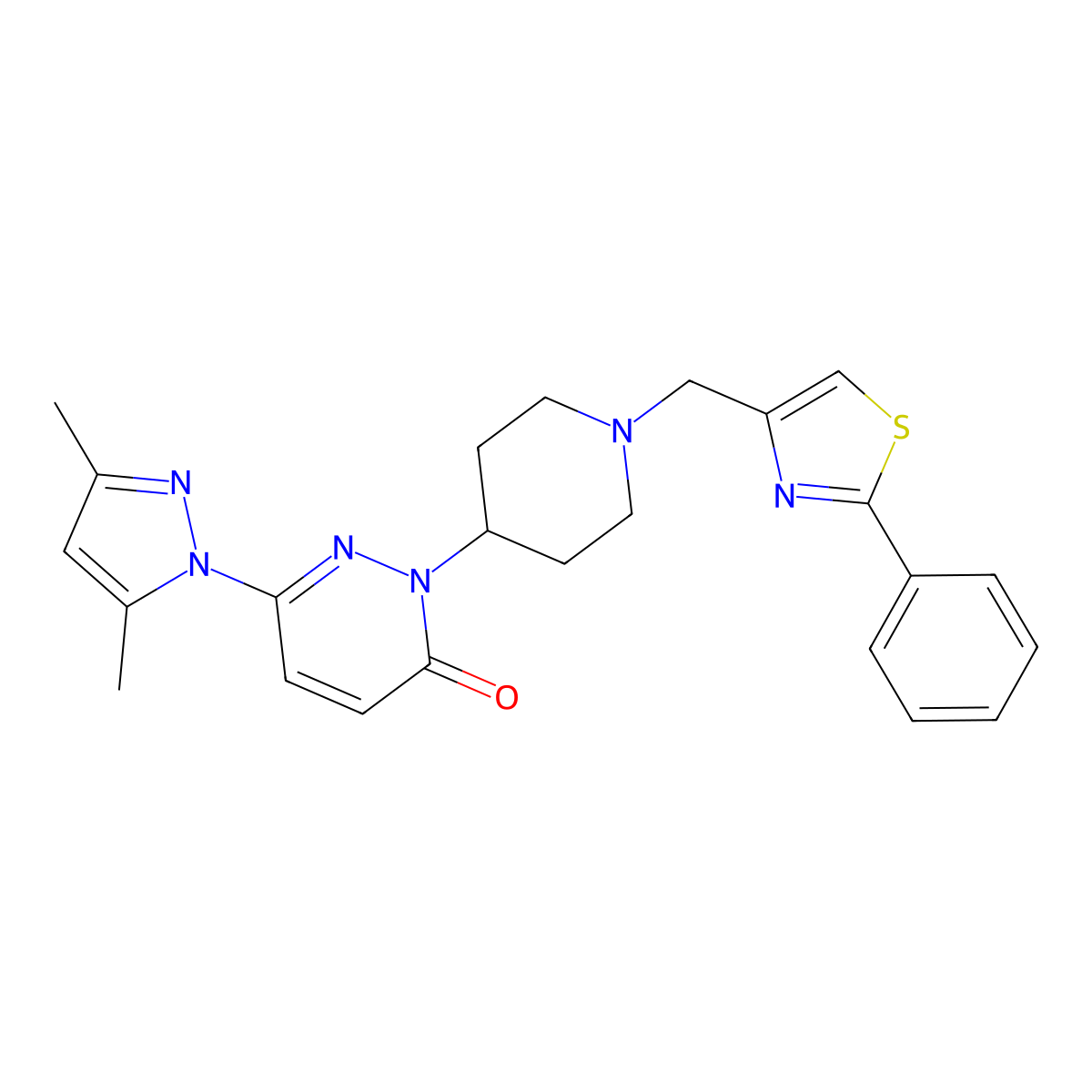 6-(3,5-dimethyl-1H-pyrazol-1-yl)-2-{1-[(2-phenyl-1,3-thiazol-4-yl)methyl]piperidin-4-yl}-2,3-dihydropyridazin-3-one molecular structure, CAS 2380041-37-0
