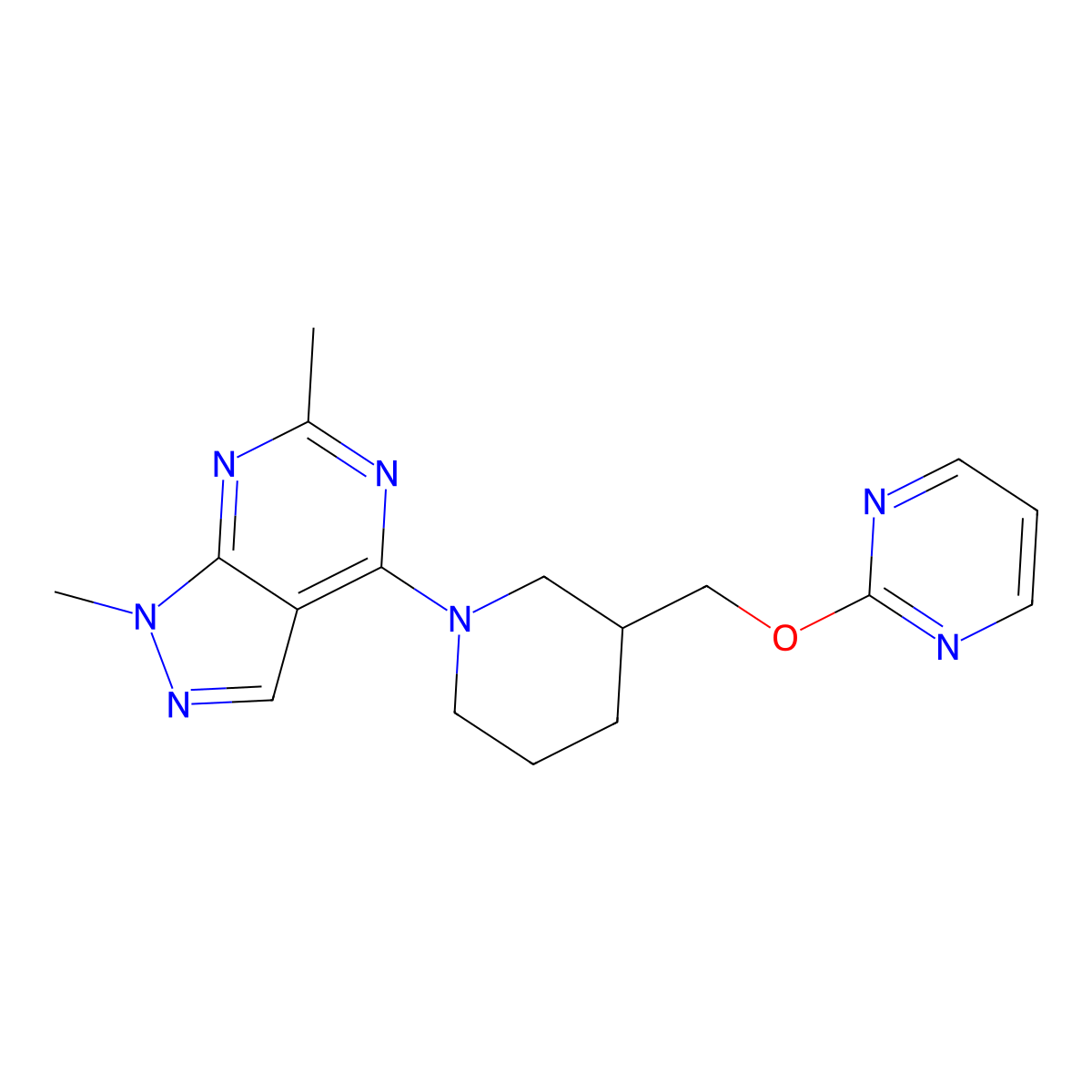 2-[(1-{1,6-dimethyl-1H-pyrazolo[3,4-d]pyrimidin-4-yl}piperidin-3-yl)methoxy]pyrimidine molecular structure, CAS 2380041-40-5