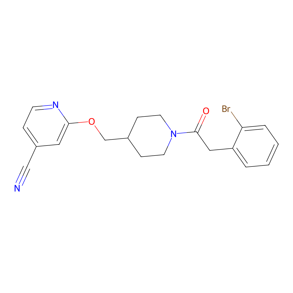 2-({1-[2-(2-Bromophenyl)acetyl]piperidin-4-yl}methoxy)pyridine-4-carbonitrile molecular structure, CAS 2380041-41-6