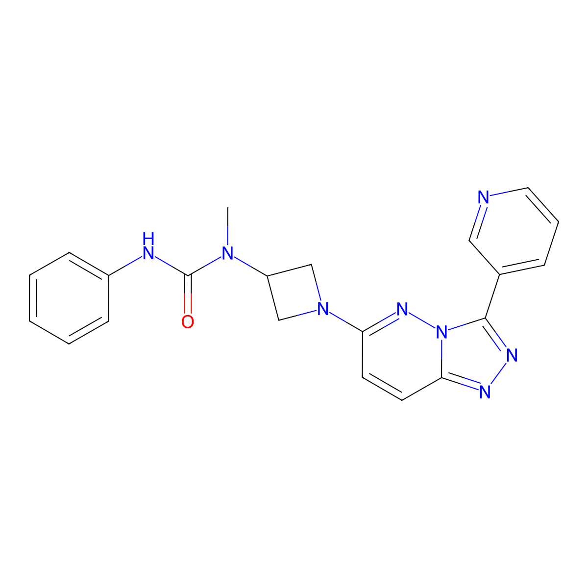 3-Methyl-1-phenyl-3-{1-[3-(pyridin-3-yl)-[1,2,4]triazolo[4,3-b]pyridazin-6-yl]azetidin-3-yl}urea molecular structure, CAS 2380041-42-7