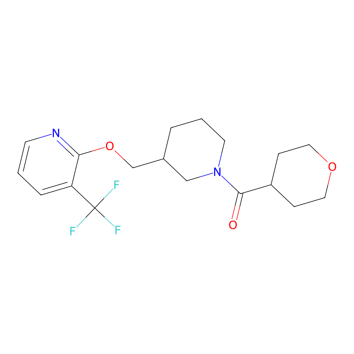 2-{[1-(Oxane-4-carbonyl)piperidin-3-yl]methoxy}-3-(trifluoromethyl)pyridine molecular structure, CAS 2380041-50-7